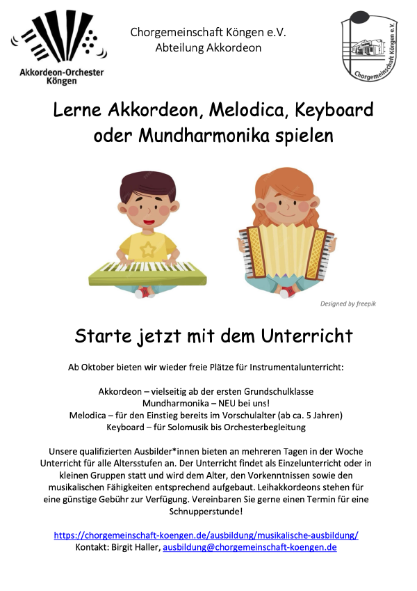 Lerne Akkordeon, Melodica, Keyboard oder Mundharmonika spielen